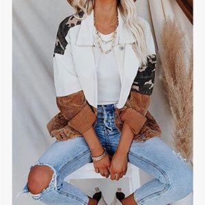 Vintage Long Sleeves Button Down Mixed Media Jacket